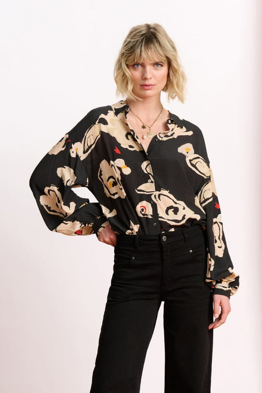 BLUSE - Flower Glory Black