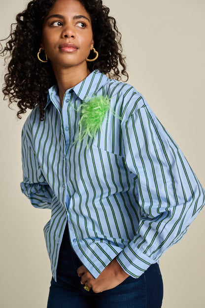 BLUSE - Striped Poplin Cloudy Blue