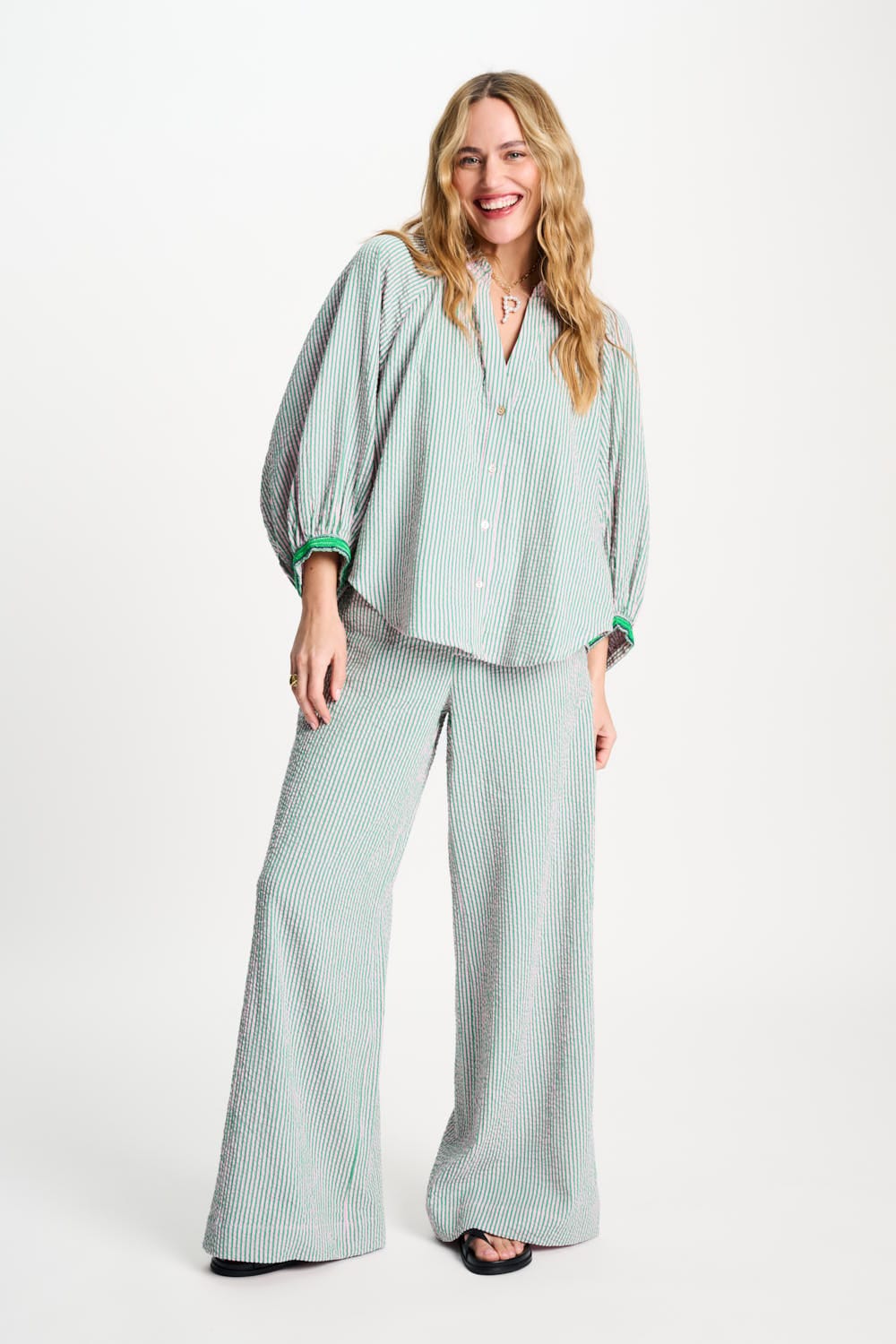 BLUSE - Seersucker Green Pink