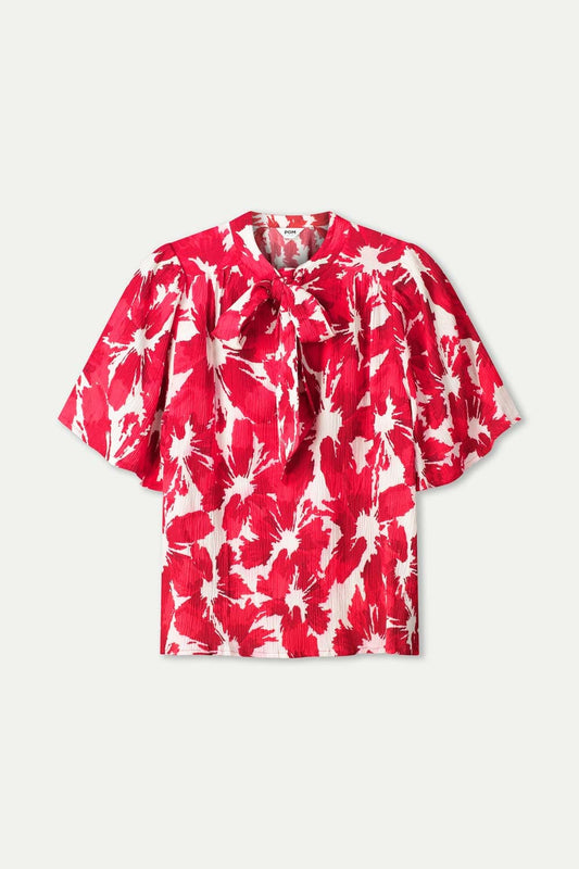 TOP - Crinkle Bubble Bloom Red
