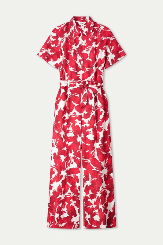 JUMPSUIT - Bubble Bloom Red Linen