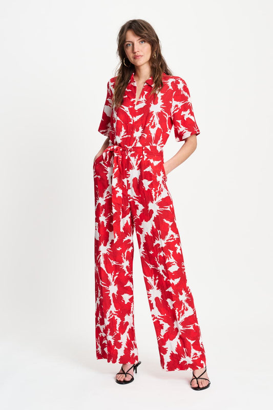 JUMPSUIT - Bubble Bloom Red Linen