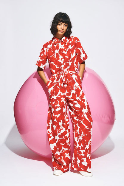 JUMPSUIT - Bubble Bloom Red Linen