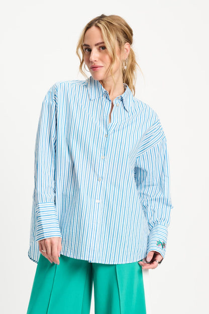 BLOUSE - Poplin Striped Smashing Blue