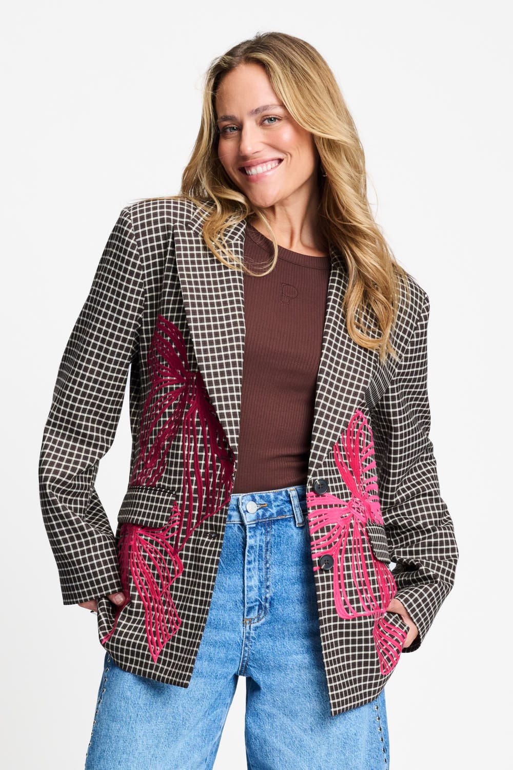 BLAZER - Laurie Bow Check Brown