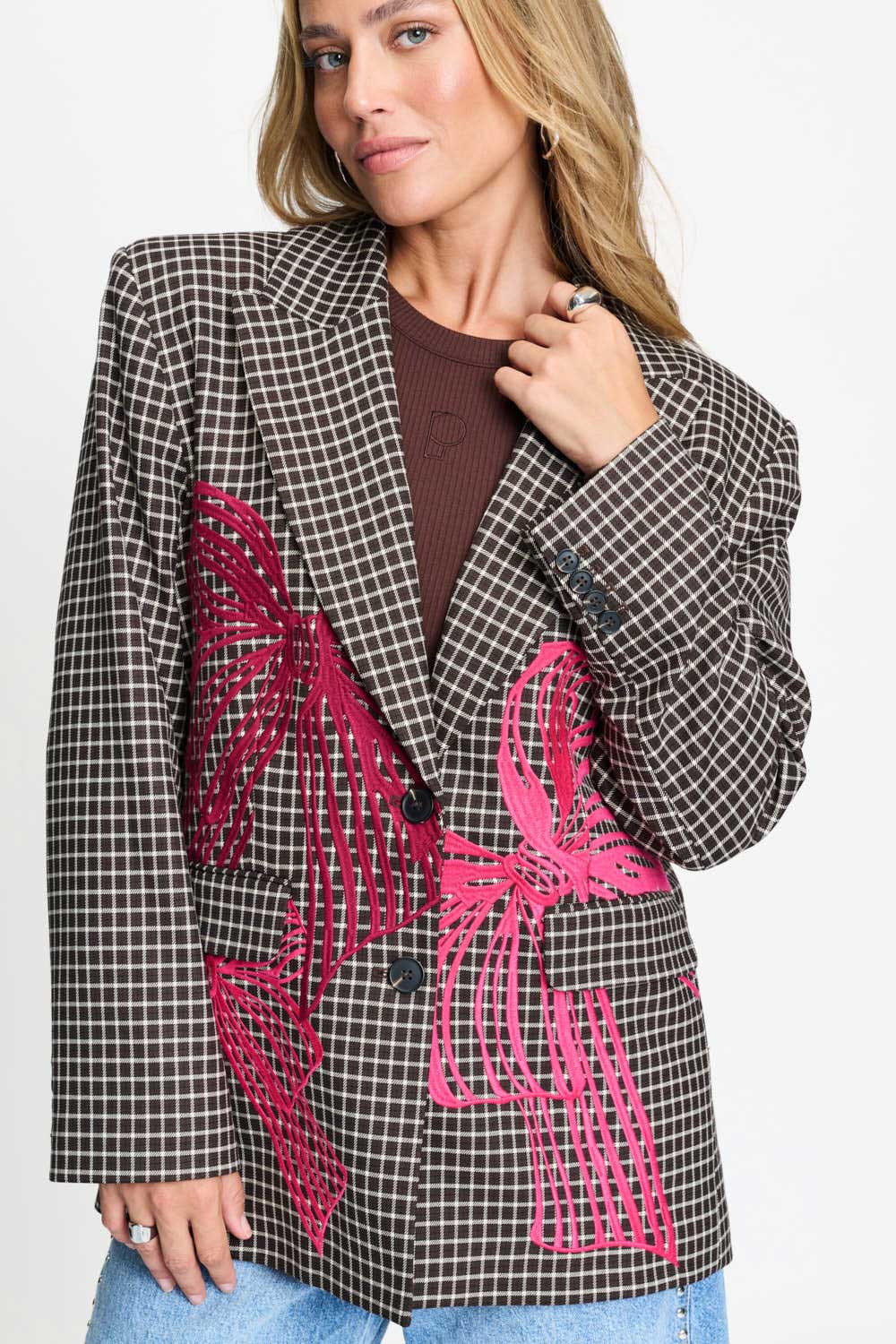 BLAZER - Laurie Bow Check Brown