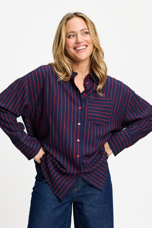 BLUSE - Beau Twill Striped Blue